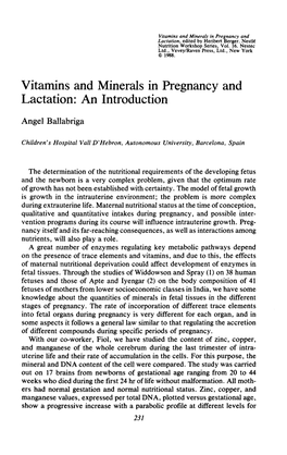 Vitamins and Minerals in Pregnancy and Lactation, Edited by Heribert Berger