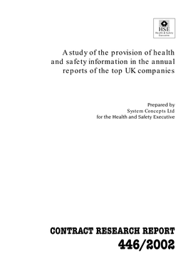 CRR 446/2002 a Study of the Provision of Health and Safety Information in the Annual Reports of the Top UK Companies