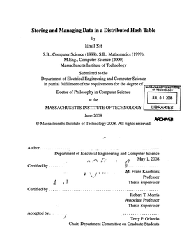 Storing and Managing Data in a Distributed Hash Table