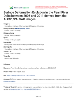 Surface Deformation Evolution in the Pearl River Delta Between 2006 and 2011 Derived from the ALOS1/PALSAR Images