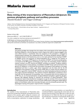 Data Mining of the Transcriptome of Plasmodium Falciparum: the Pentose Phosphate Pathway and Ancillary Processes Zbynek Bozdech1 and Hagai Ginsburg*2