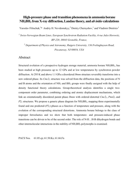 High-Pressure Phase and Transition Phenomena in Ammonia Borane NH3BH3 from X-Ray Diffraction, Landau Theory, and Ab Initio Calculations