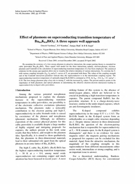 Effect of Plasmons on Superconducting Transition Temperature of Bao.6Ko.4Bi03: a Three Square Well Approach Dinesh Varshney', R P Kumhar' , Sanjay Shah' & R K Singht