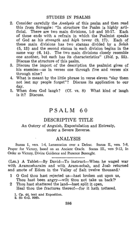 PSALM 60 DESCRIPTIVE TITLE an Outcry of Anguish, Expostulation and Entreaty, Under a Severe Reverse