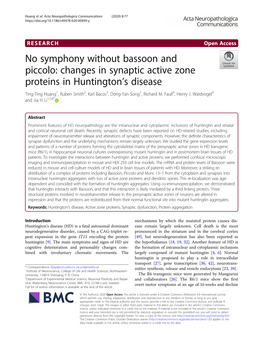 Changes in Synaptic Active Zone Proteins in Huntington's Disease