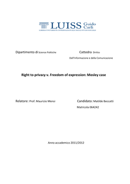 Right to Privacy V. Freedom of Expression: Mosley Case