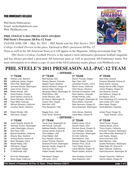 Phil Steele's 2011 Preseason All-Pac-12 Team