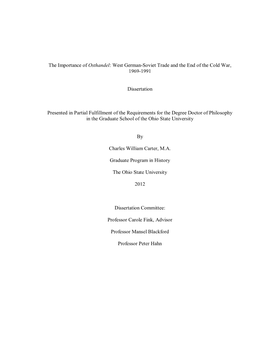 The Importance of Osthandel: West German-Soviet Trade and the End of the Cold War, 1969-1991