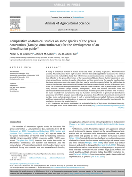 Comparative Anatomical Studies on Some Species of the Genus Amaranthus (Family: Amaranthaceae) for the Development of an Identiﬁcation Guide Q ⇑ Abbas A