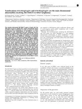 (Q32;Q21) Are the Main Chromosomal Abnormalities Involving MLT/MALT1 in MALT Lymphomas