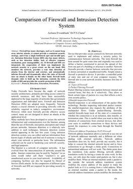 Comparison of Firewall and Intrusion Detection System