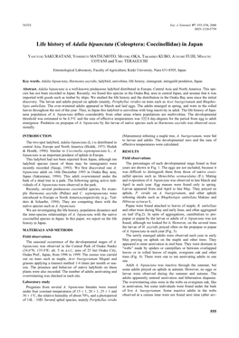 Life History of Adalia Bipunctata (Coleoptera: Coccinellidae) in Japan