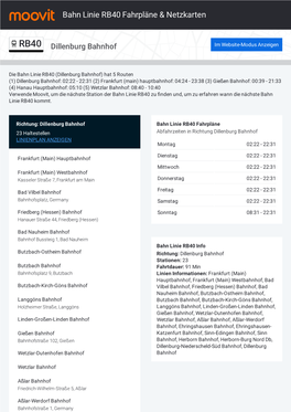 Bahn Linie RB40 Fahrpläne & Netzkarten