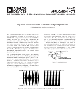 Amplitude Modulation of the AD9850 Direct Digital Synthesizer by Richard Cushing, Applications Engineer