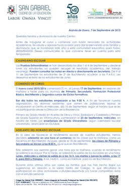 Calendario Escolar Comienzo De Curso Adelanto Del