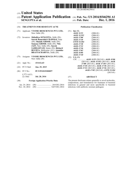 (12) Patent Application Publication (10) Pub. No.: US 2016/0346294 A1 SENGUPTA Et Al