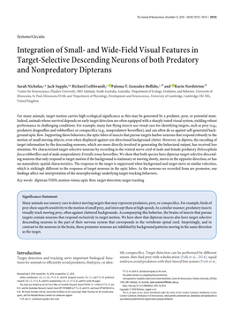 And Wide-Field Visual Features in Target-Selective Descending Neurons of Both Predatory and Nonpredatory Dipterans