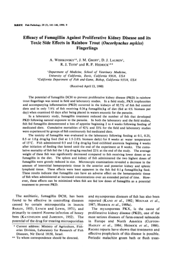 Toxic Side Effects in Rainbow Trout (Oncorhynchus Mykiss)