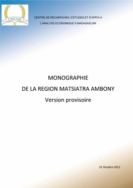 MONOGRAPHIE DE LA REGION MATSIATRA AMBONY Version Provisoire