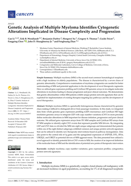 Genetic Analysis of Multiple Myeloma Identifies Cytogenetic Alterations