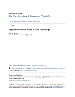 Impulse and Animal Action in Stoic Psychology