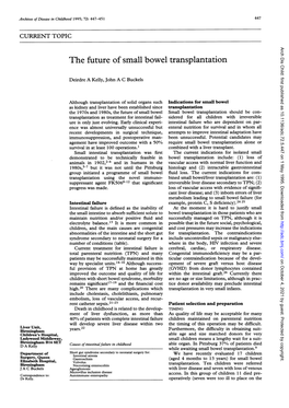 The Future of Small Bowel Transplantation