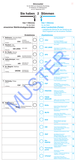 Stimmzettel Bundestagswahl 2017