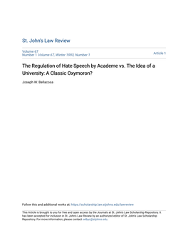 The Regulation of Hate Speech by Academe Vs. the Idea of a University: a Classic Oxymoron?