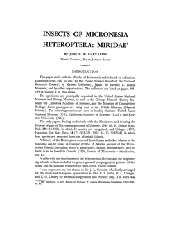Insects of Micronesia Heteroptera: Miridae1