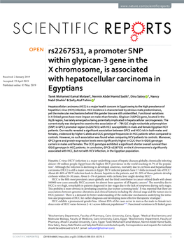 Rs2267531, a Promoter SNP Within Glypican-3 Gene in the X