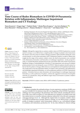 Time Course of Redox Biomarkers in COVID-19 Pneumonia: Relation with Inﬂammatory, Multiorgan Impairment Biomarkers and CT Findings