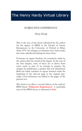 SUBJECTIVE EXPERIENCE Henry Hardy