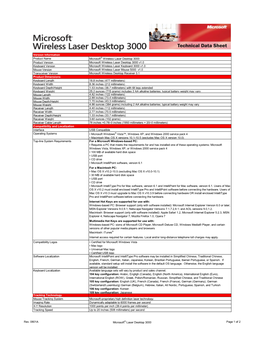 Version Information Product Name Microsoft® Wireless Laser Desktop