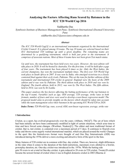 Analysing the Factors Affecting Runs Scored by Batsmen in the ICC T20 World Cup 2016