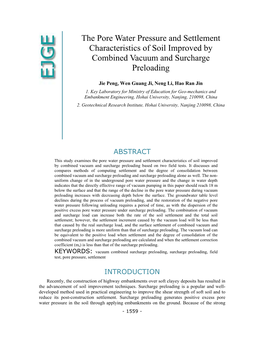 The Pore Water Pressure and Settlement Characteristics of Soil Improved by Combined Vacuum and Surcharge Preloading