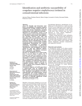 Identification and Antibiotic Susceptibility of Coagulase Negative