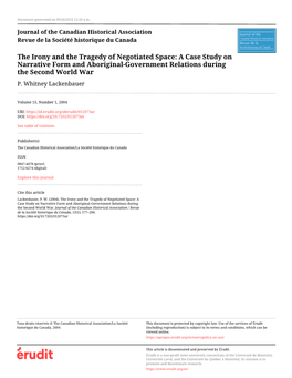 A Case Study on Narrative Form and Aboriginal-Government Relations During the Second World War P