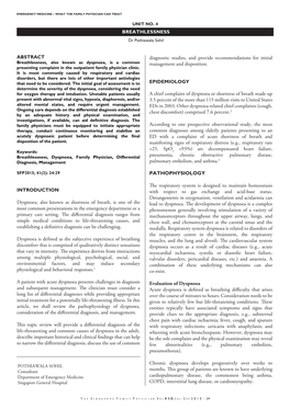 BREATHLESSNESS ABSTRACT INTRODUCTION Dyspnoea, Also