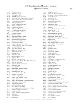 Holy Transfiguration Monastery Menaion Alphabetical Index Page 1