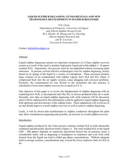 Liquid Sulfur Degassing: Fundamentals and New Technology Development