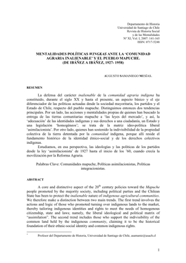 Mentalidades Políticas Wingkas Ante La 'Comunidad Agraria Inalienable' Y El Pueblo Mapuche