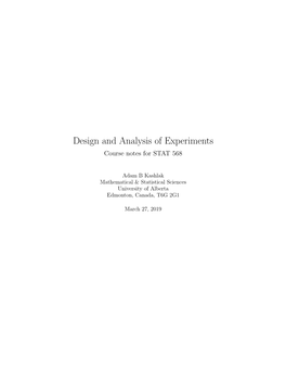 Design and Analysis of Experiments Course Notes for STAT 568