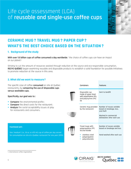 Life Cycle Assessment (LCA) of Reusable and Single-Use Coffee Cups