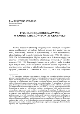 Etymologie Ludowe Nazw Wsi W Gminie Radziłów (Powiat Grajewski)
