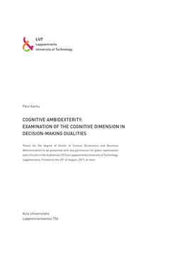 Cognitive Ambidexterity: Examination of the Cognitive Dimension in Decision-Making Dualities