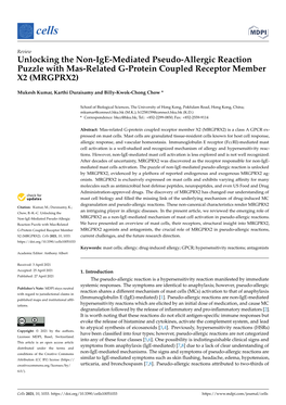 Unlocking the Non-Ige-Mediated Pseudo-Allergic Reaction Puzzle with Mas-Related G-Protein Coupled Receptor Member X2 (MRGPRX2)