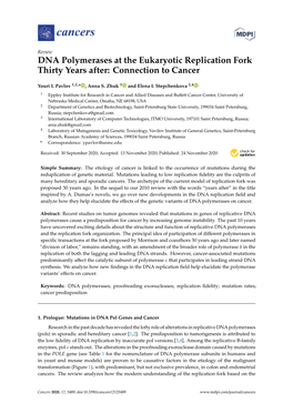 DNA Polymerases at the Eukaryotic Replication Fork Thirty Years After: Connection to Cancer