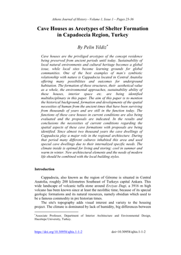 Cave Houses As Arcetypes of Shelter Formation in Capadoccia Region, Turkey