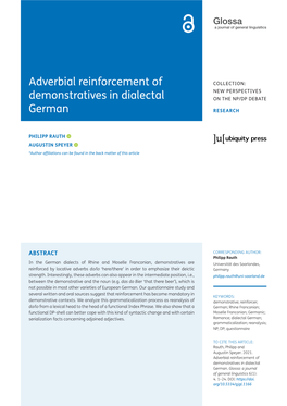 Adverbial Reinforcement of Demonstratives in Dialectal German