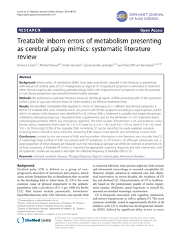 Treatable Inborn Errors of Metabolism Presenting As Cerebral Palsy Mimics